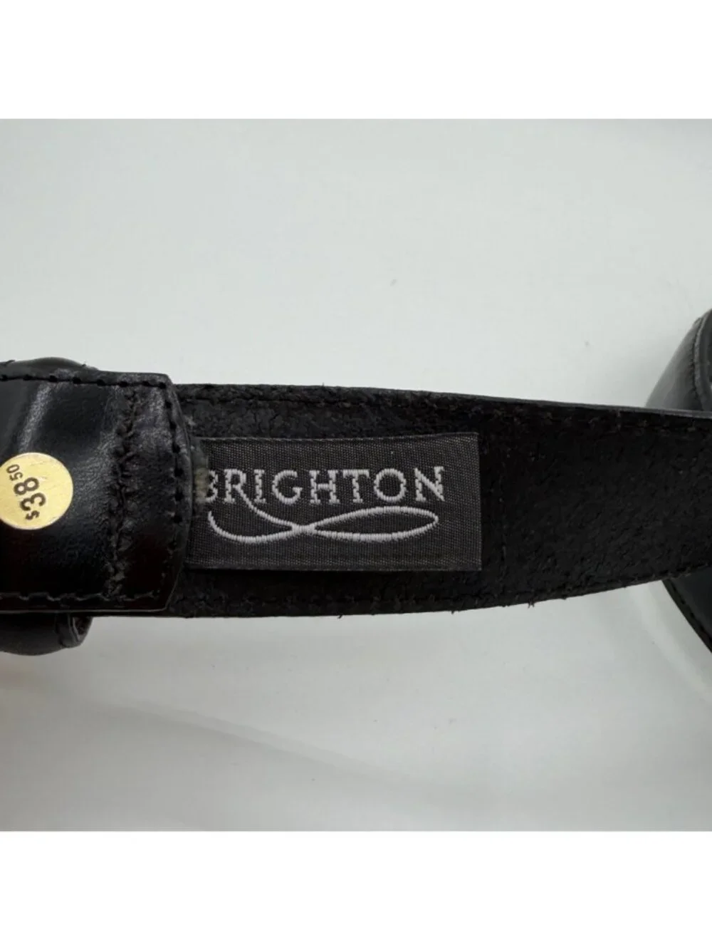 Vintage 1993 Brighton Black Leather Belt Brass Buckle 41723 Size M